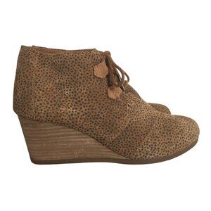 Toms Womens Wedge Ankle Boots Size 8 Brown Polka Dot Suede Lace-Up